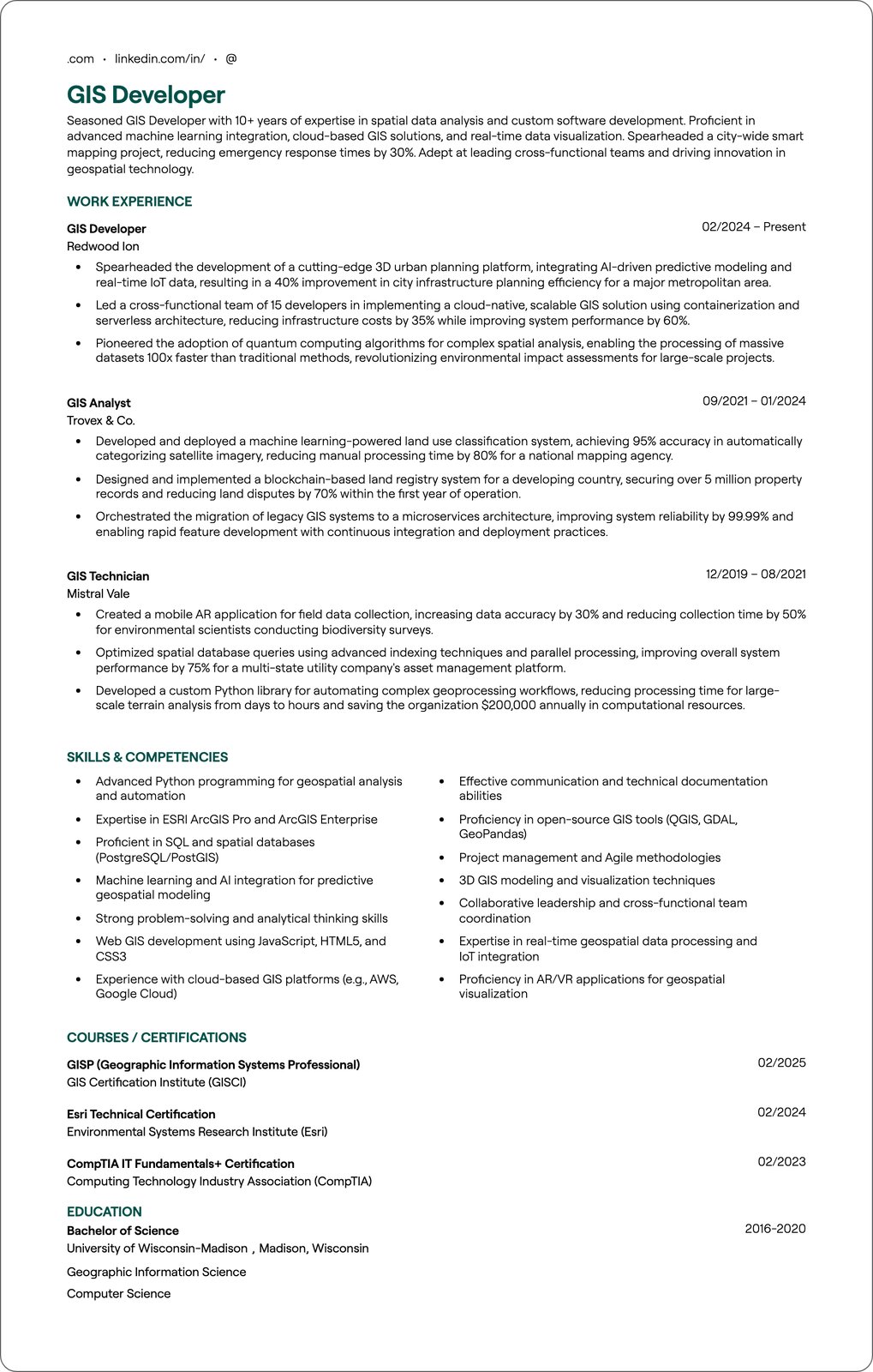 GIS Specialist resume example