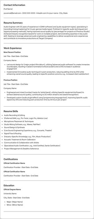 Audio Engineer resume preview