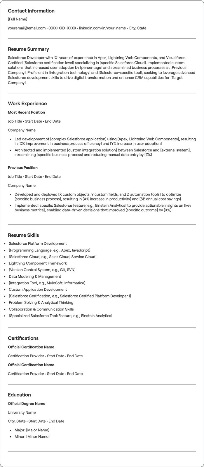 Salesforce Developer resume example