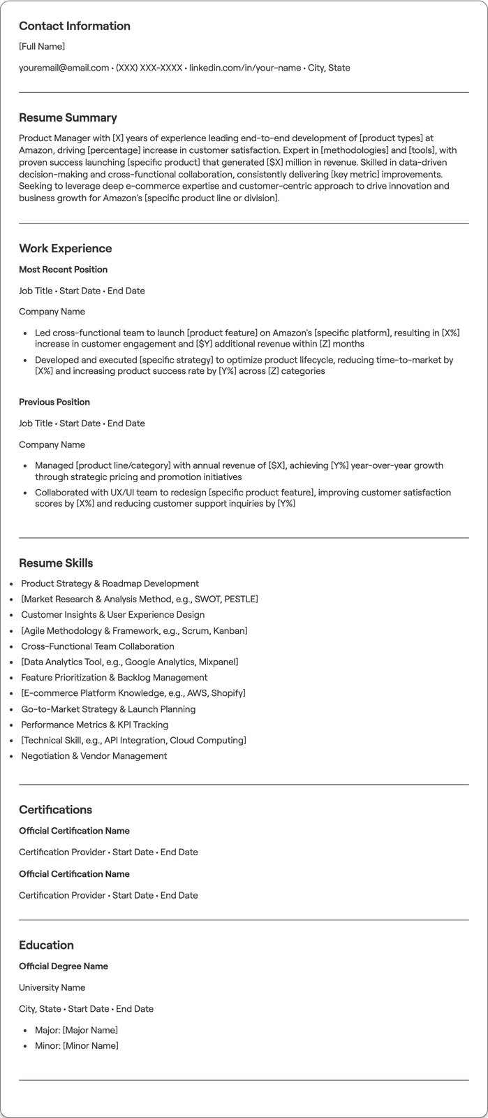 Amazon Product Manager resume example