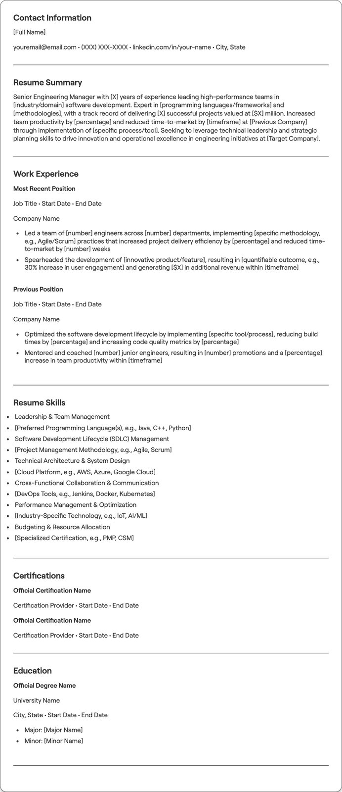 Senior Engineering Manager resume example