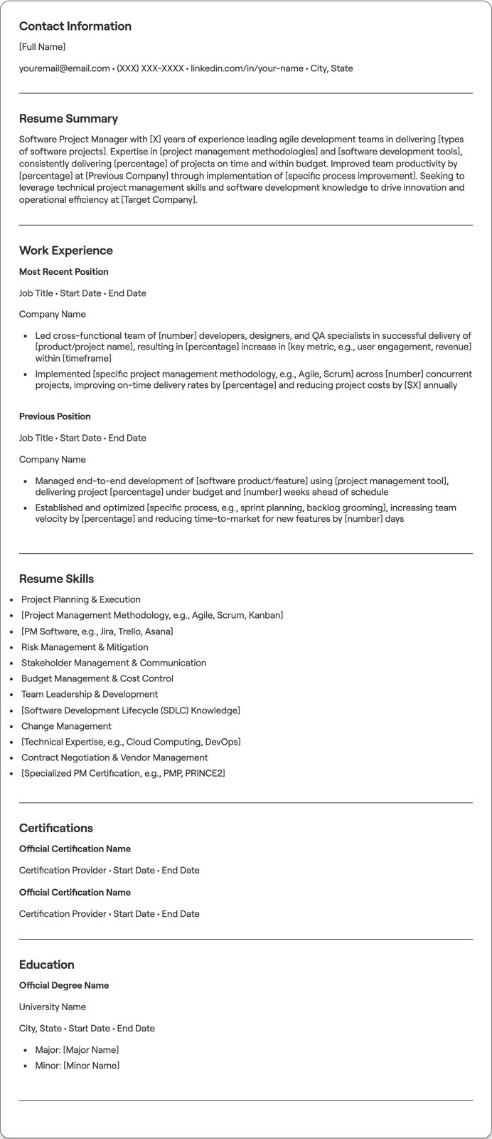 Software Project Manager resume example