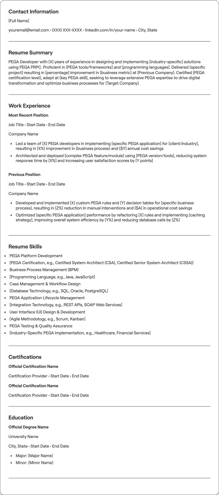 PEGA Developer resume example