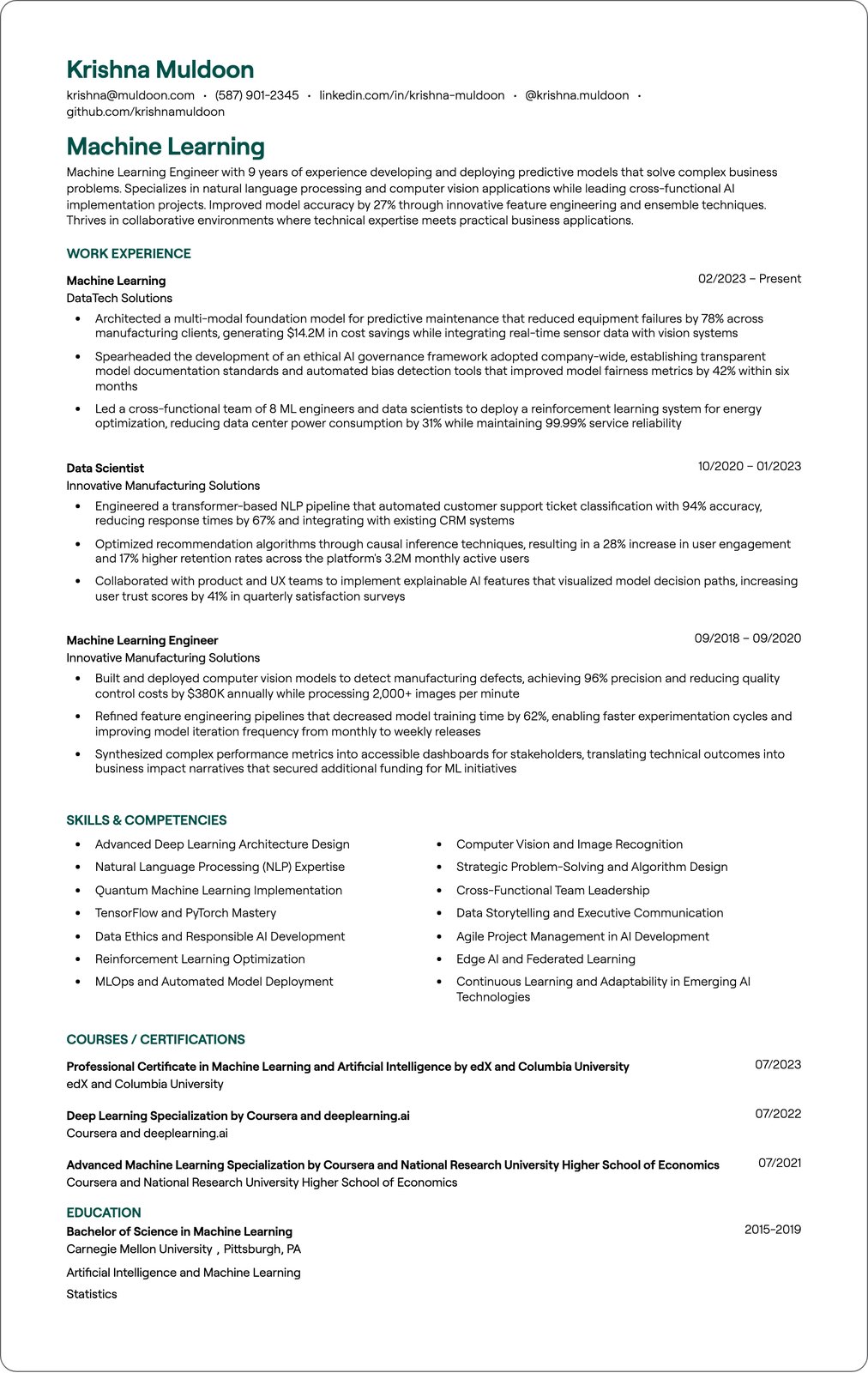 Director of Machine Learning resume example