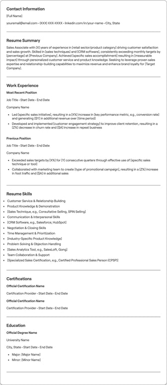 Sales Associate resume example