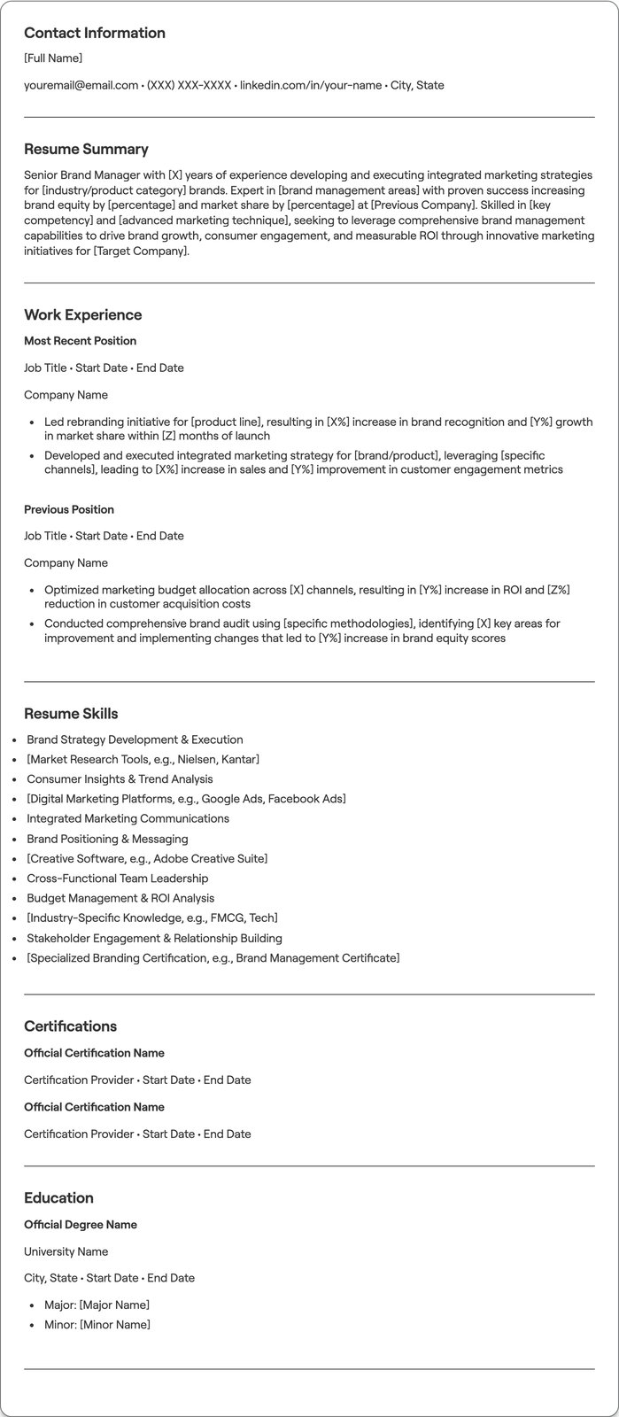 Senior Brand Manager resume example