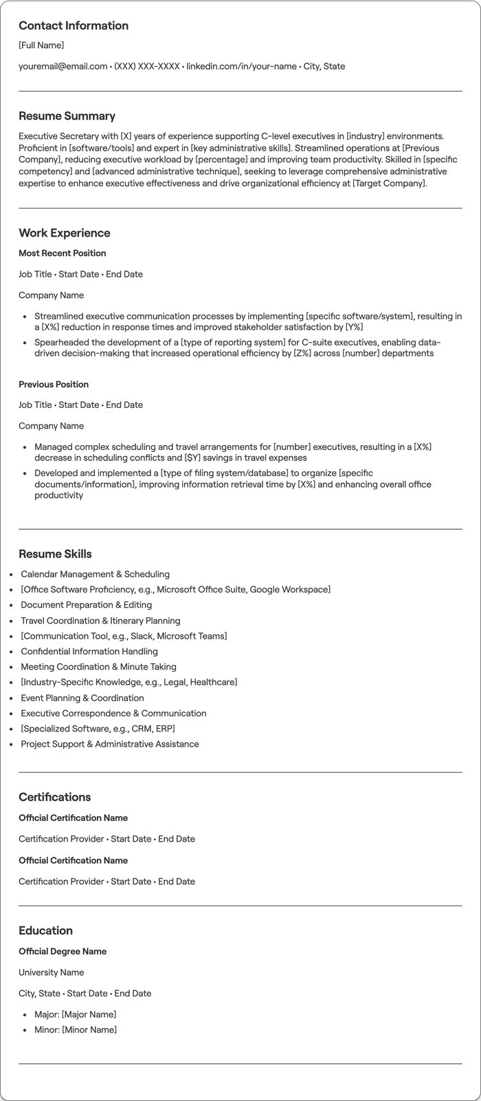 Executive Secretary resume example