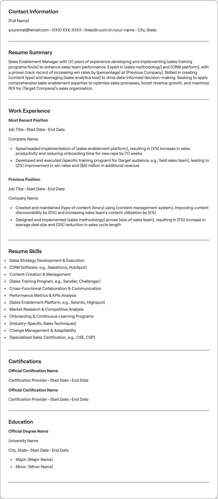 Sales Enablement Manager resume example