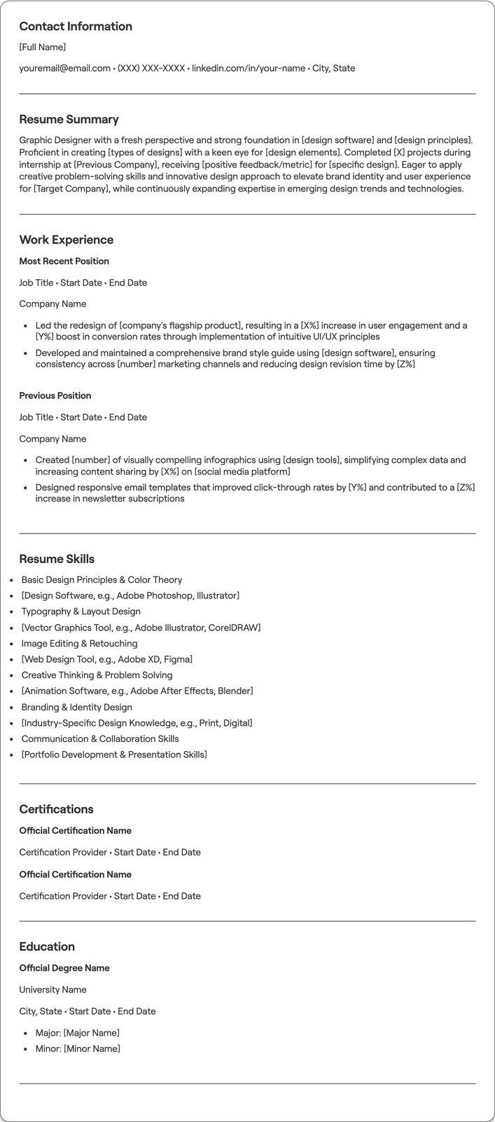 Fresher Graphic Designer resume example