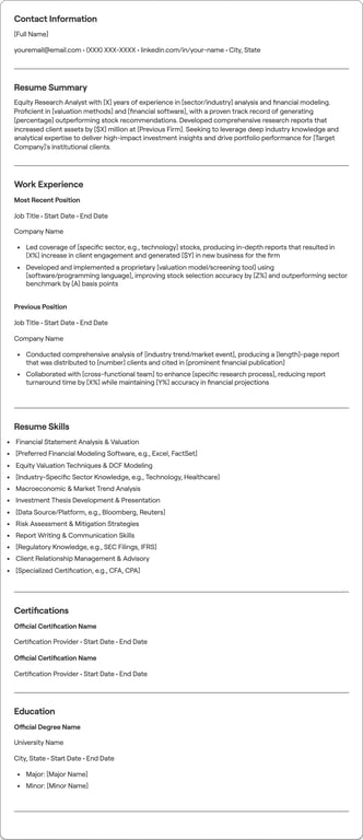 Equity Research resume example
