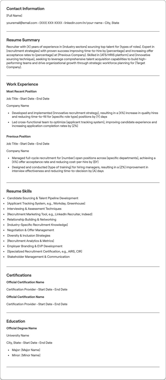 Recruiter resume example