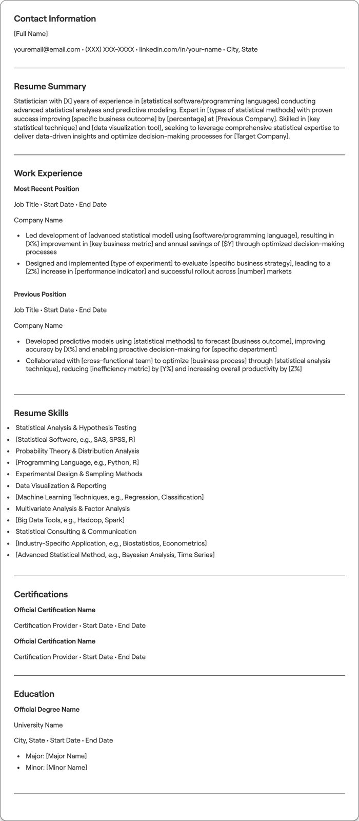 Statistician resume example