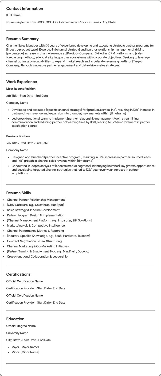 Channel Sales Manager resume example