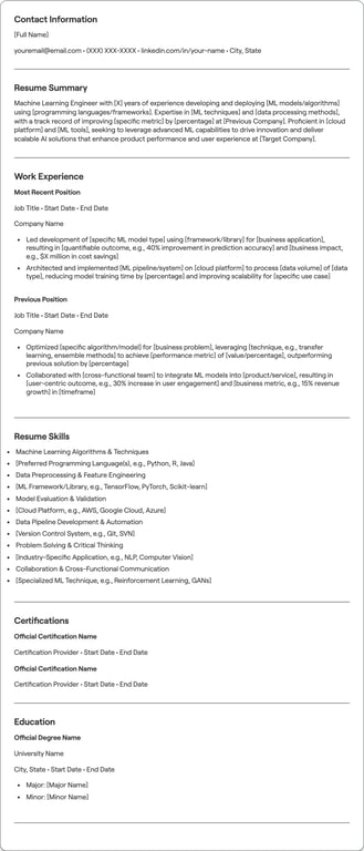 Machine Learning Engineer resume example