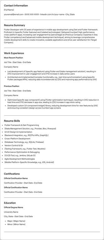Flutter Developer resume preview