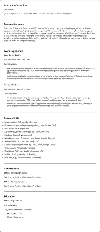 Computer Science resume preview