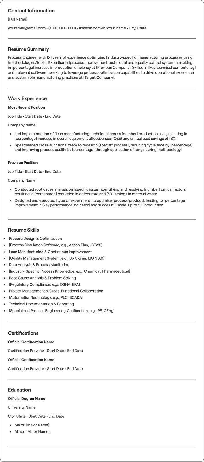 Process Engineer resume example