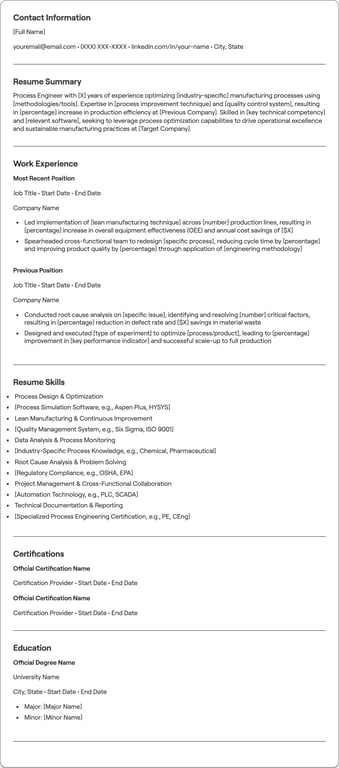 Process Engineer resume preview