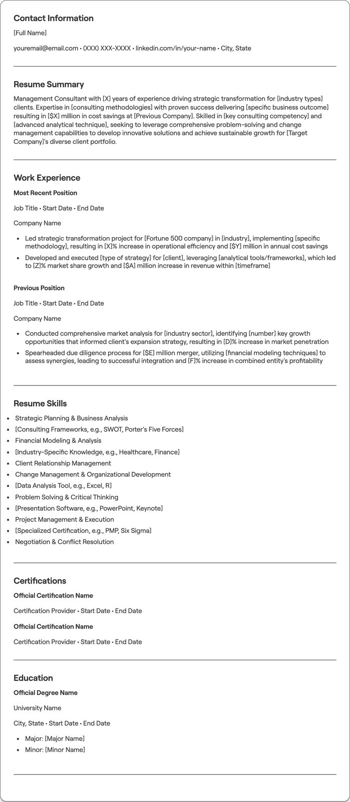 Management Consulting resume example