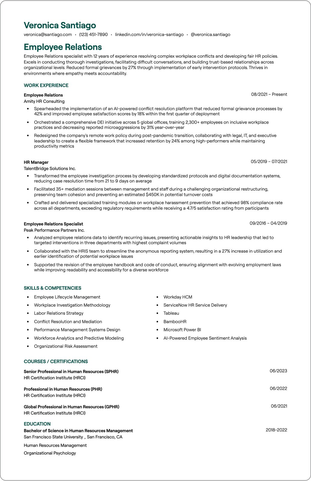 Employee Engagement Manager resume example