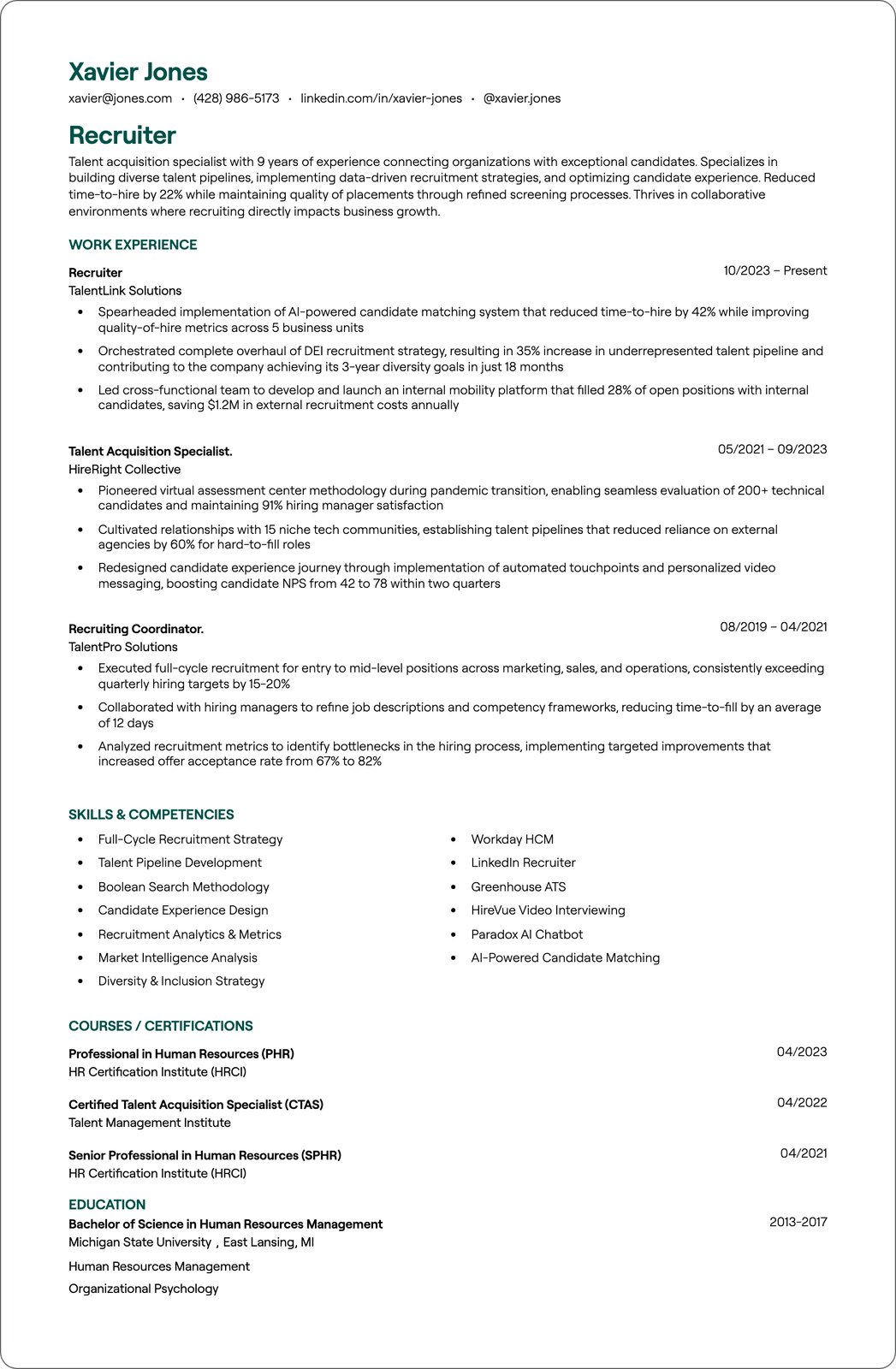 Virtual Recruiter resume example