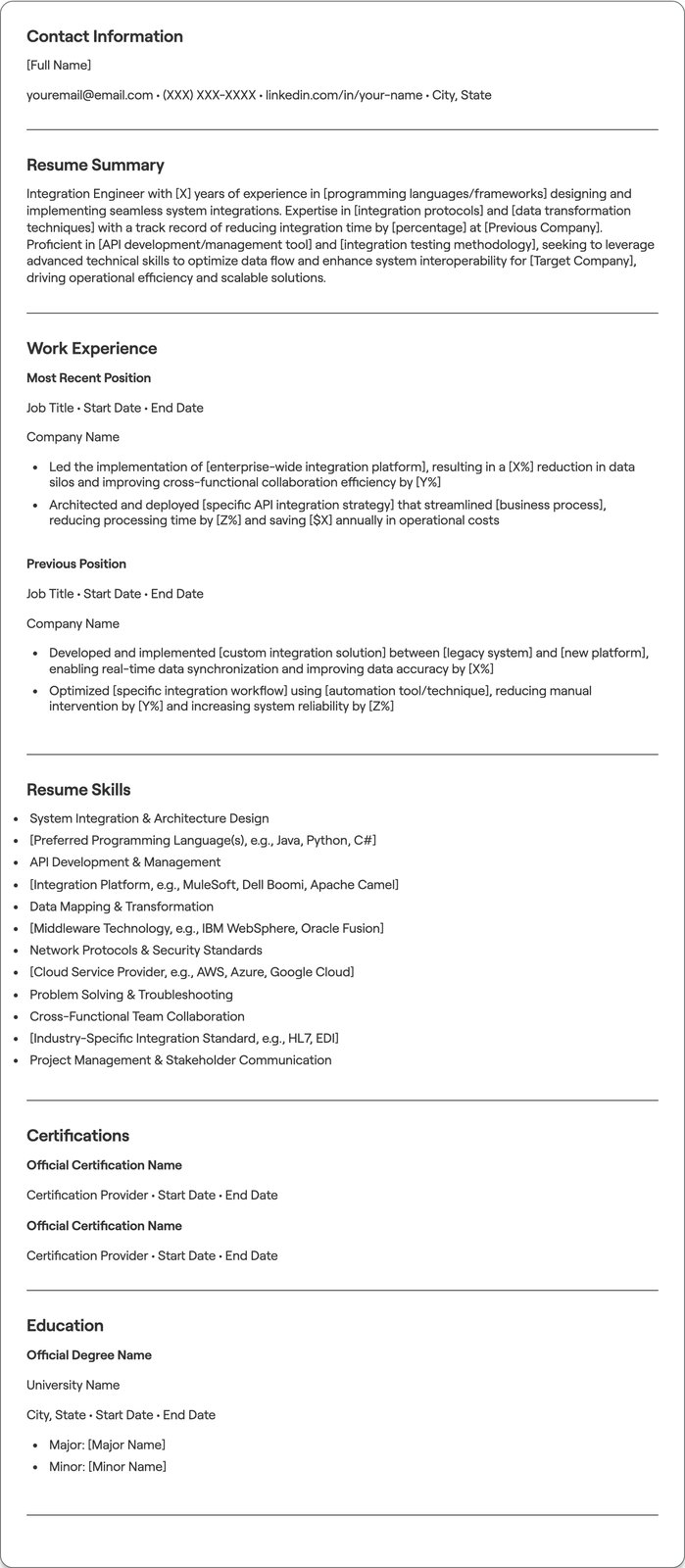 Integration Engineer resume example