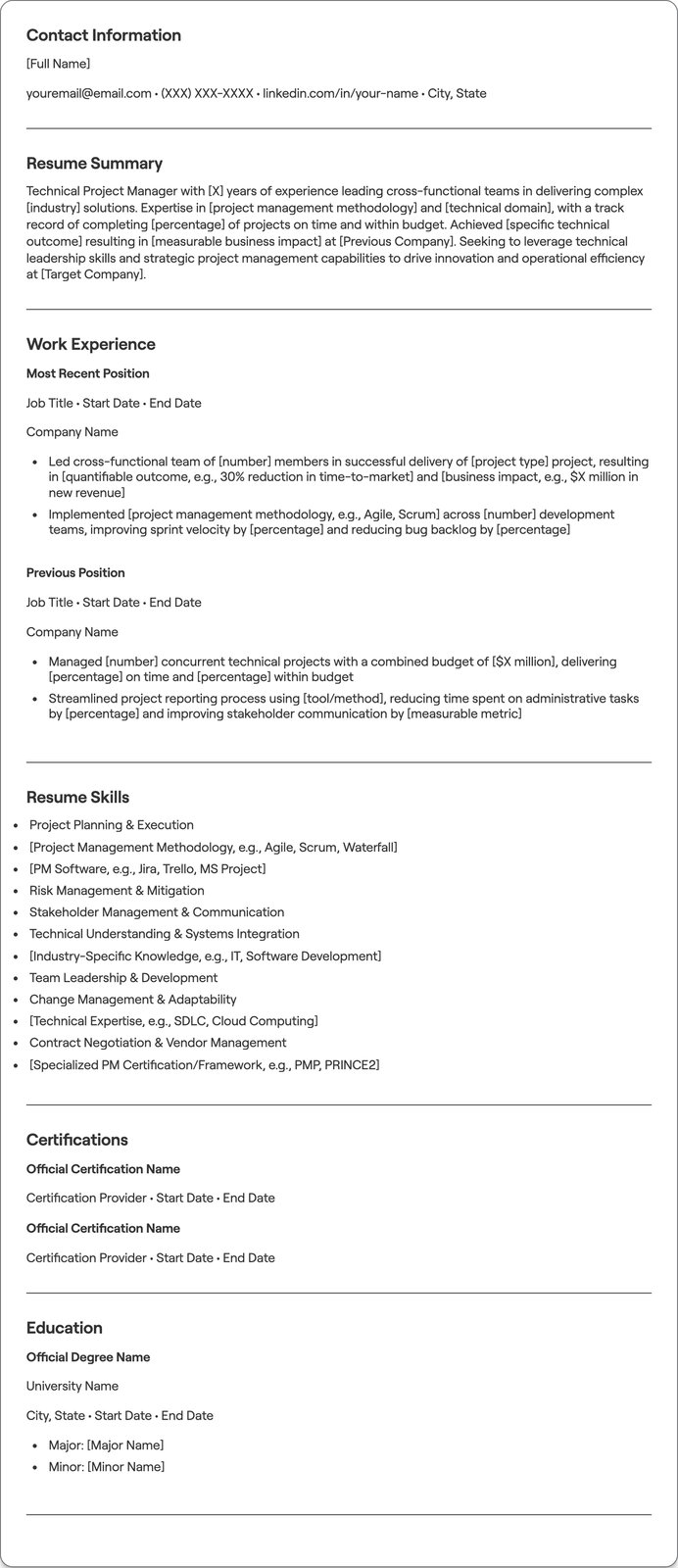 Technical Project Manager resume example