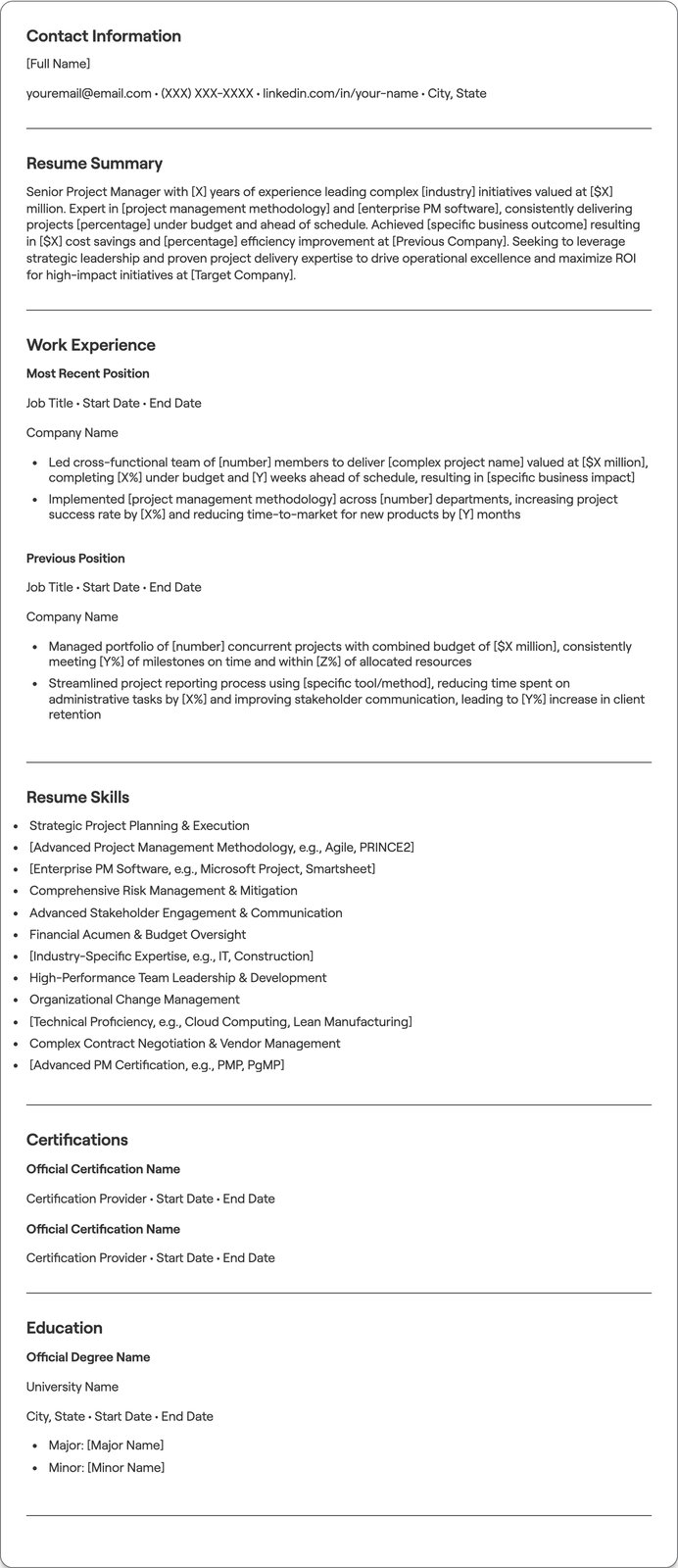 Senior Project Manager resume example