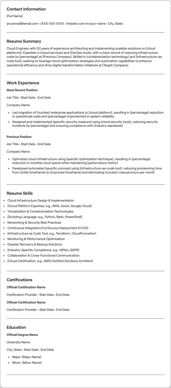 Cloud Engineer resume example