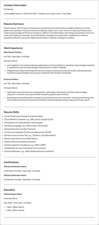 Cloud Engineer resume example