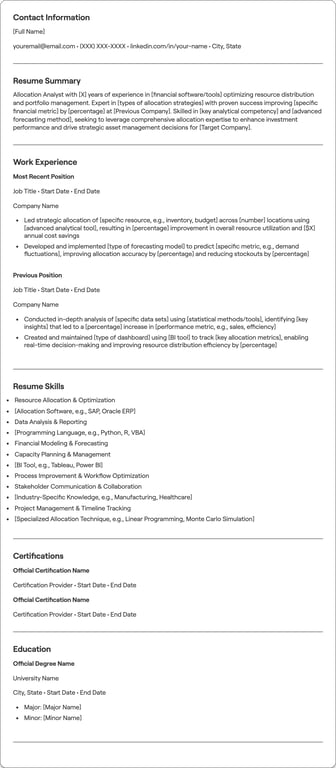 Allocation Analyst resume preview