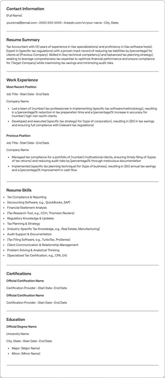 Tax Accountant resume example