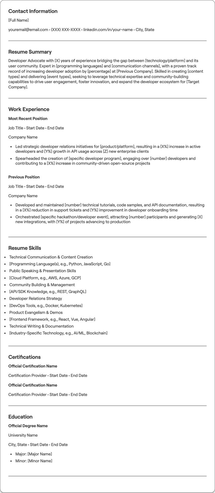 Developer Advocate resume example