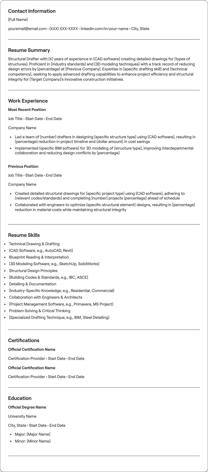 Structural Drafter resume example