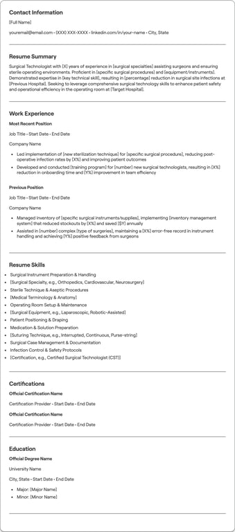 Surgical Technologist resume preview