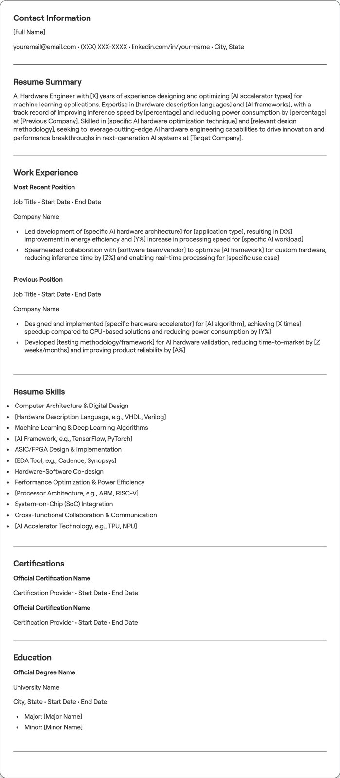 AI Hardware Engineer resume example