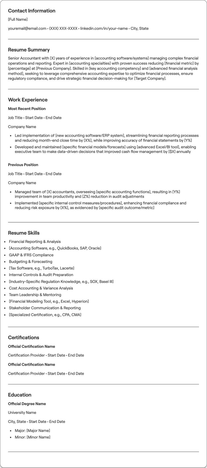 Senior Accountant resume example