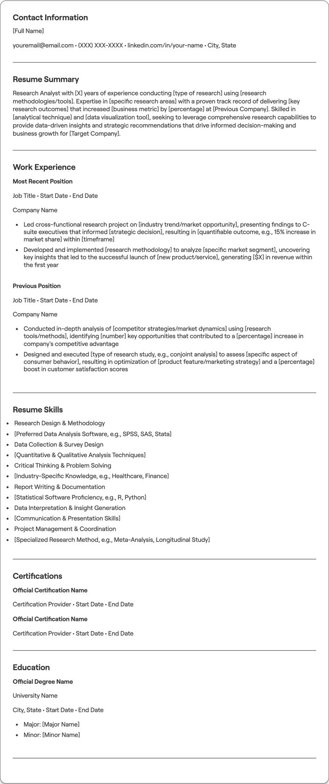 Research Analyst resume example