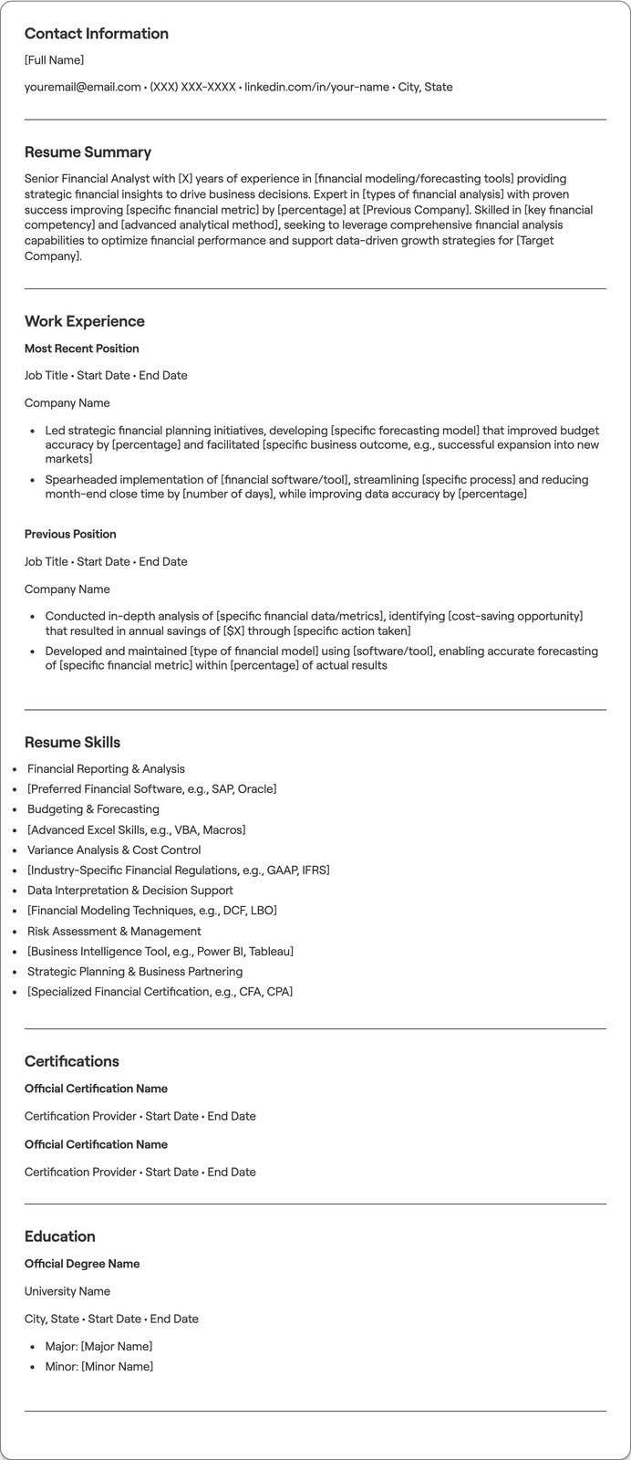 Senior Financial Analyst resume example