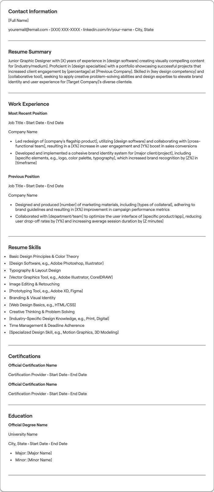 Junior Graphic Designer resume example