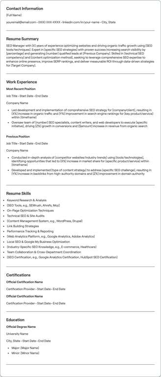 SEO Manager resume example