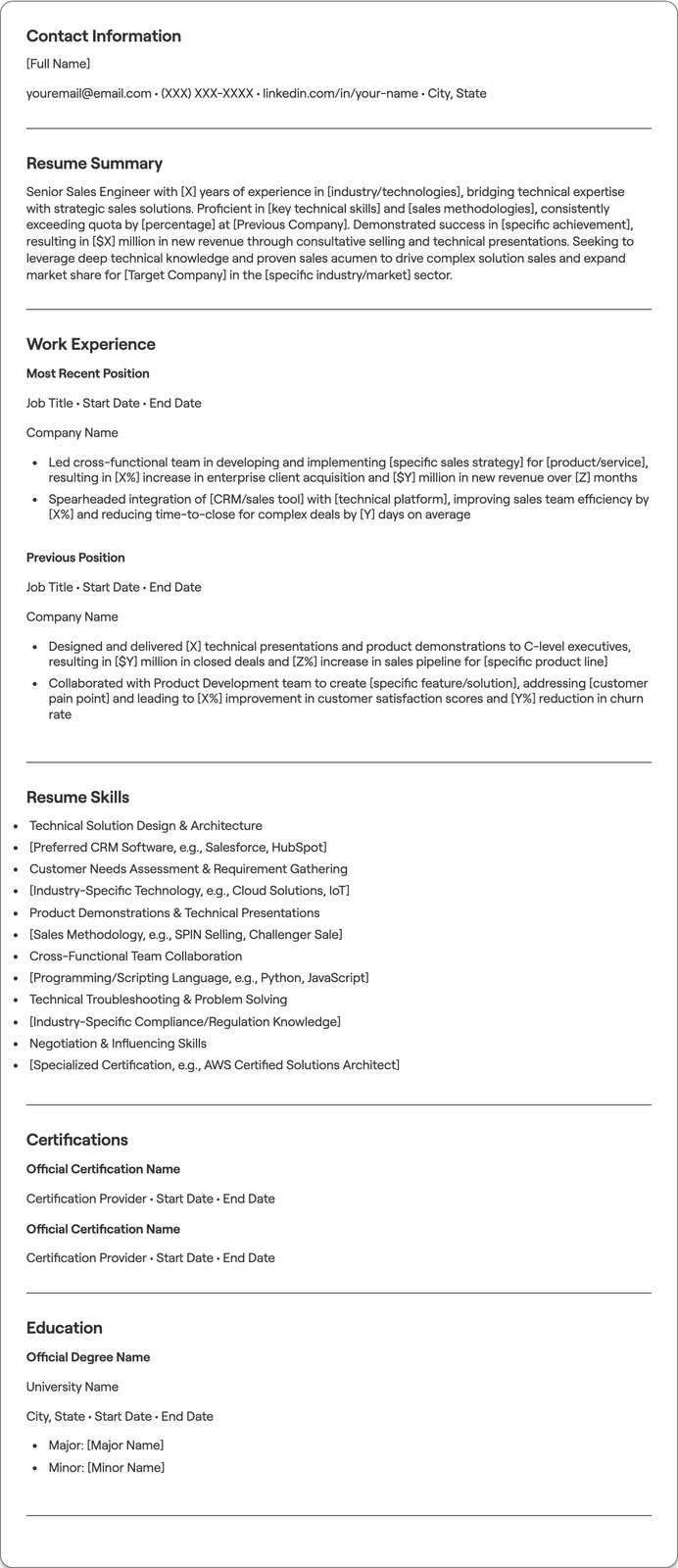 Senior Sales Engineer resume example
