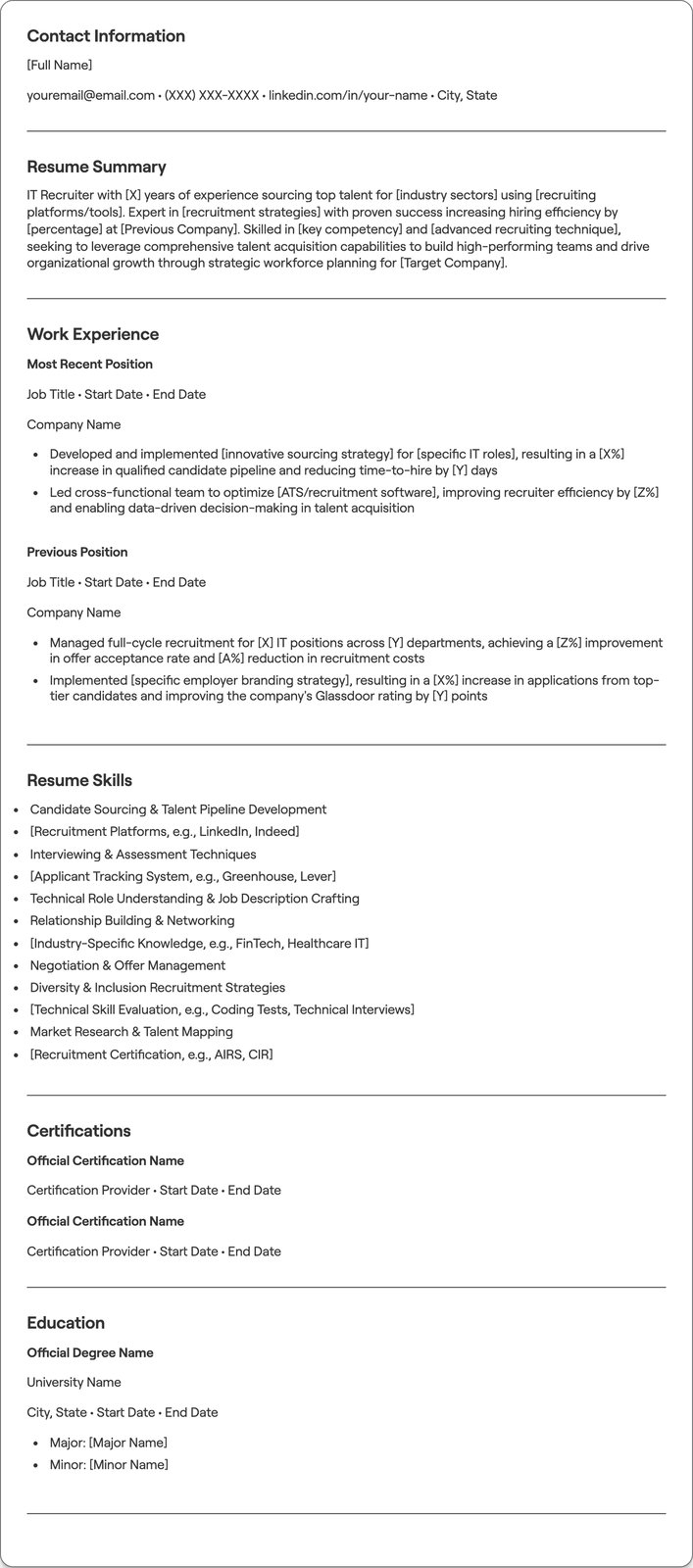 IT Recruiter resume example