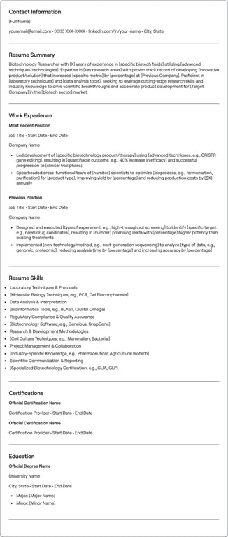 Biotechnology resume preview