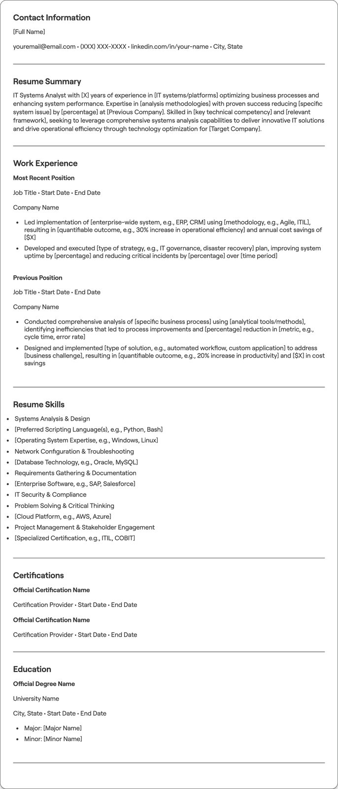IT Systems Analyst resume example