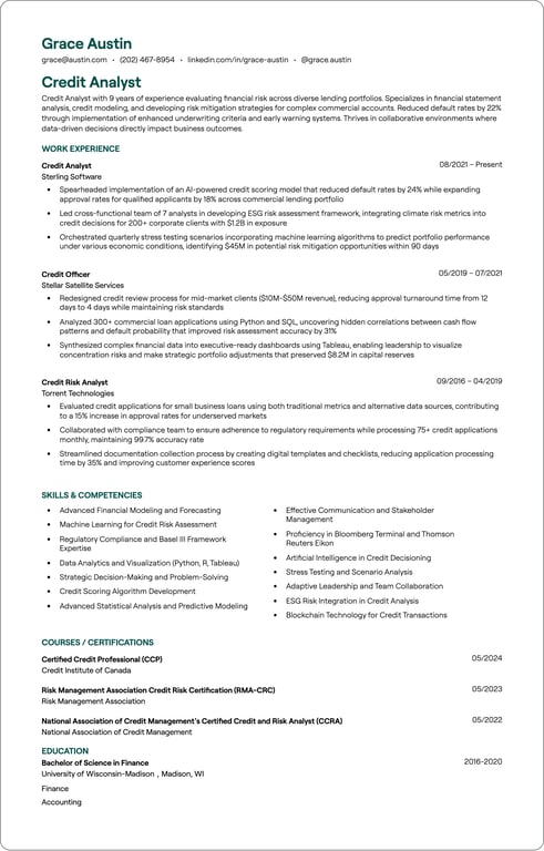Credit Analyst resume example