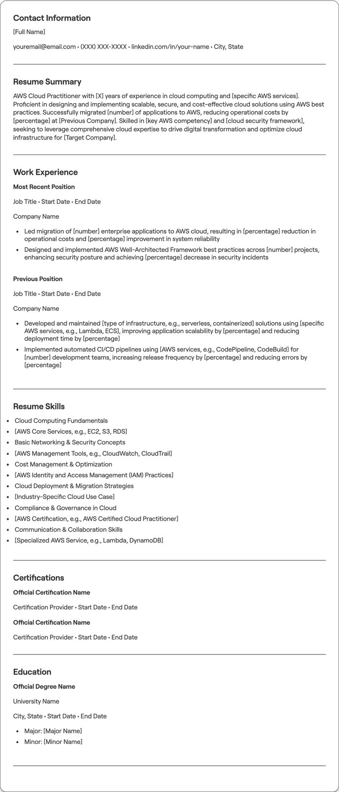 AWS Cloud Practitioner resume example