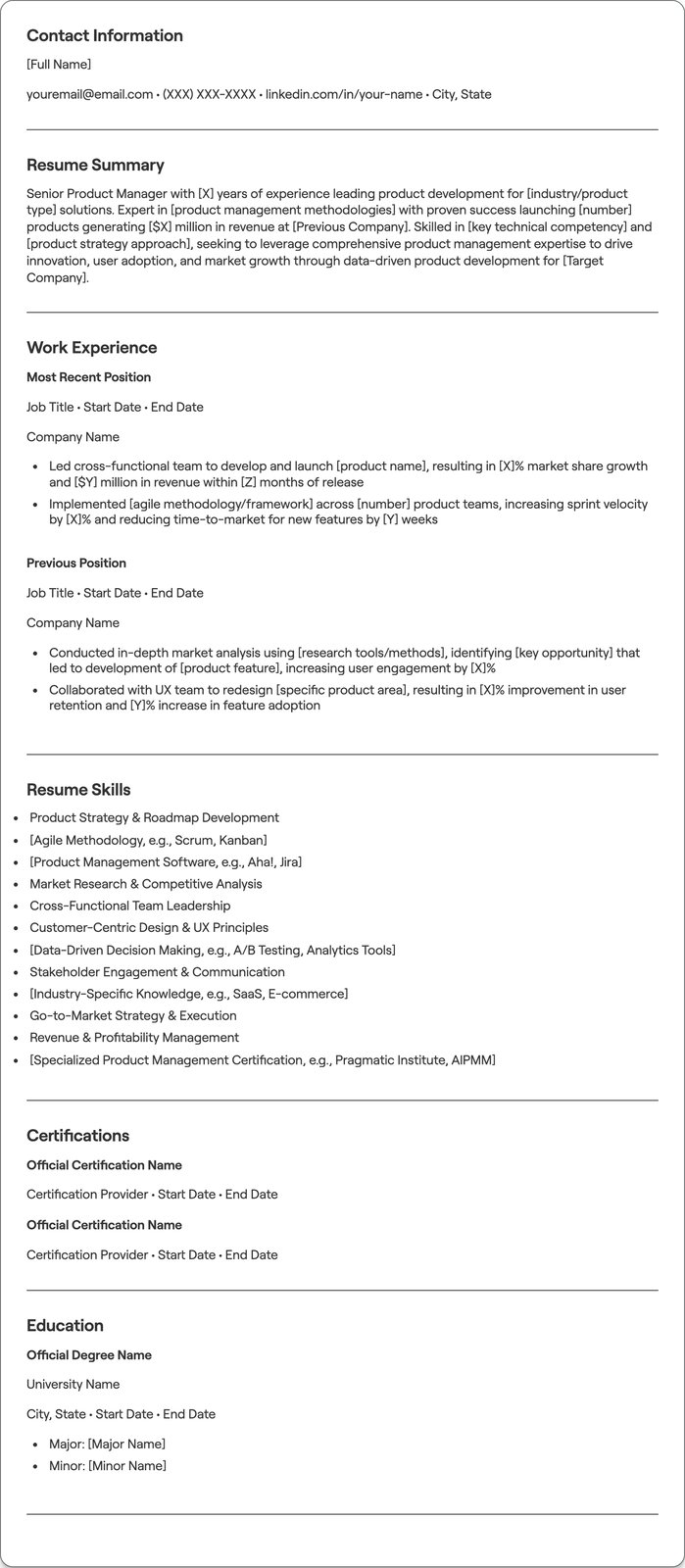 Senior Product Manager resume example