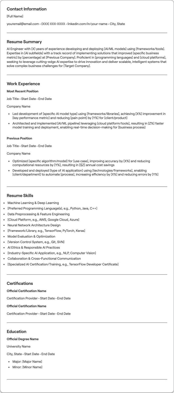 AI Engineer resume example