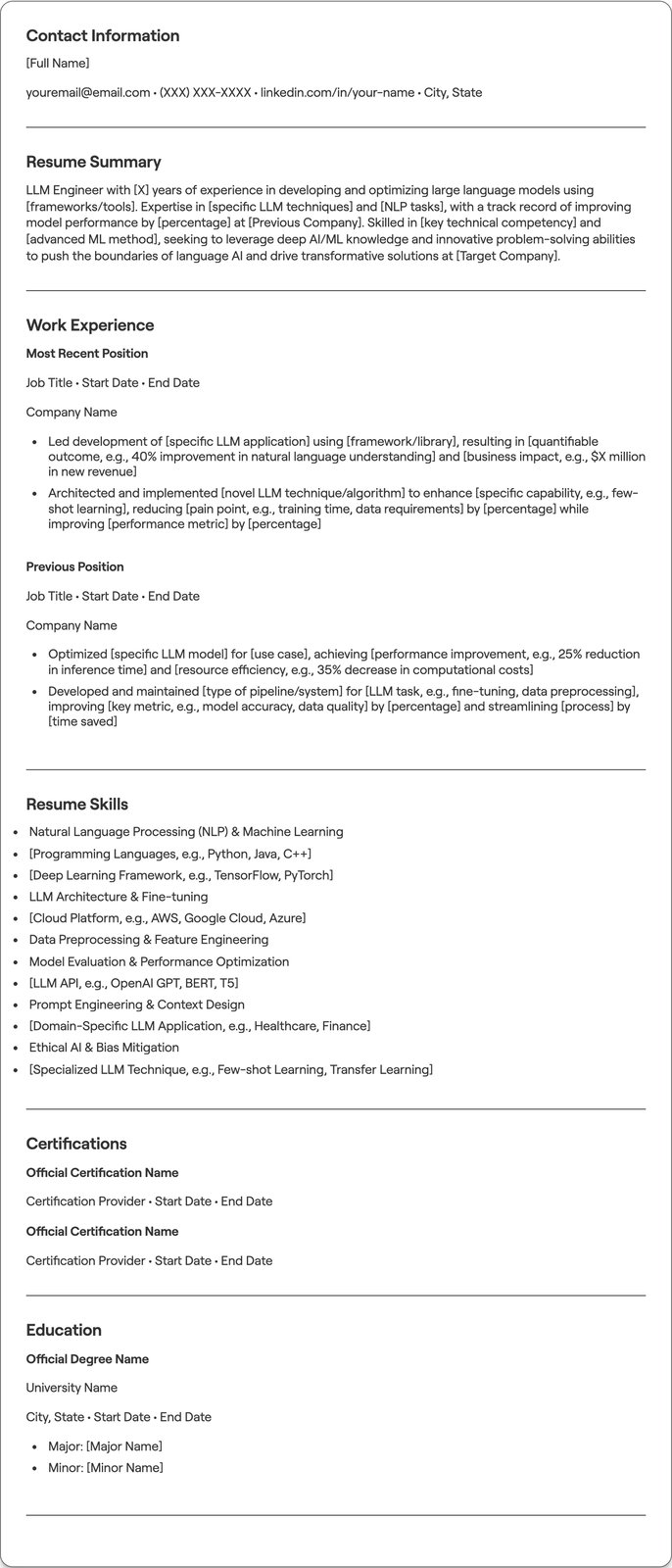 LLM Engineer resume example